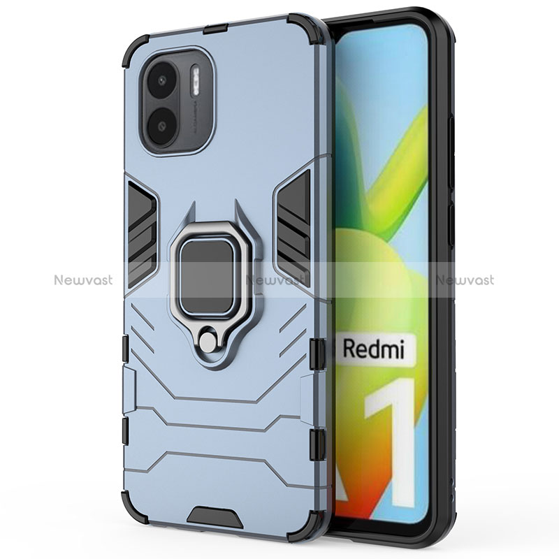 Silicone Matte Finish and Plastic Back Cover Case with Magnetic Finger Ring Stand KC1 for Xiaomi Redmi A2