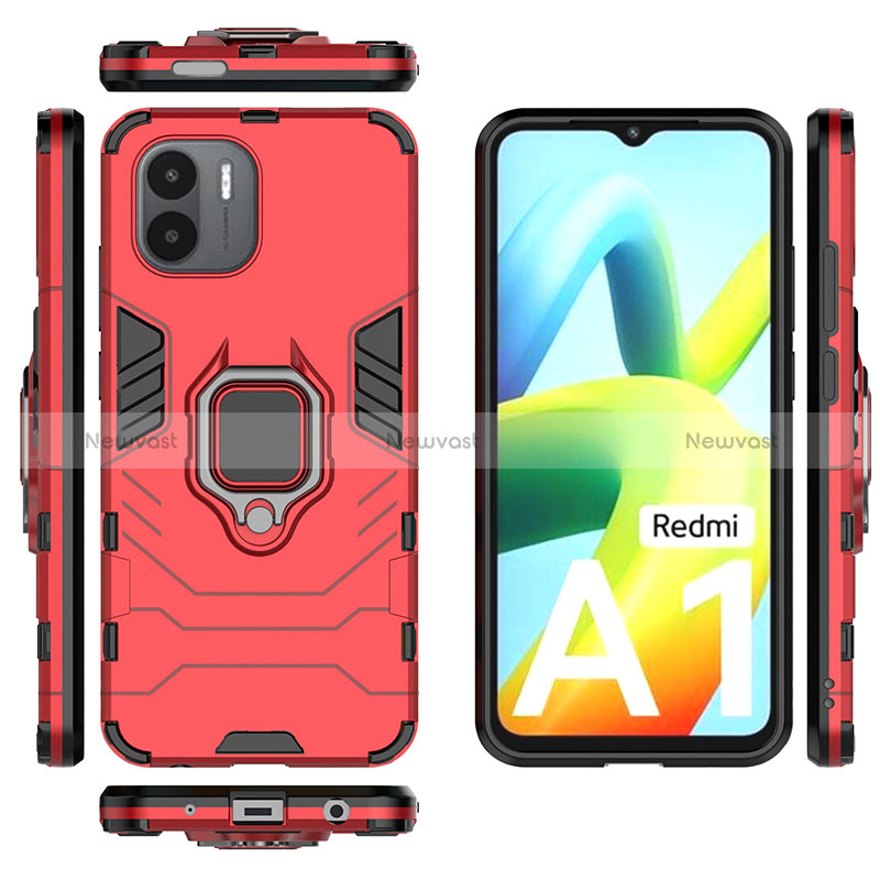 Silicone Matte Finish and Plastic Back Cover Case with Magnetic Finger Ring Stand KC1 for Xiaomi Redmi A2