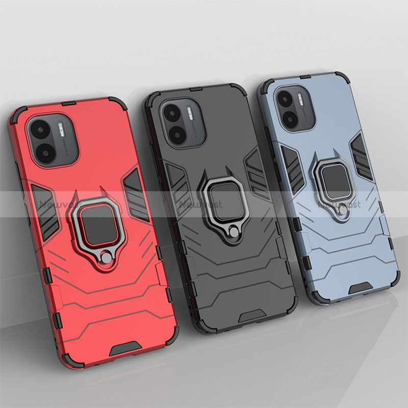 Silicone Matte Finish and Plastic Back Cover Case with Magnetic Finger Ring Stand KC1 for Xiaomi Redmi A2