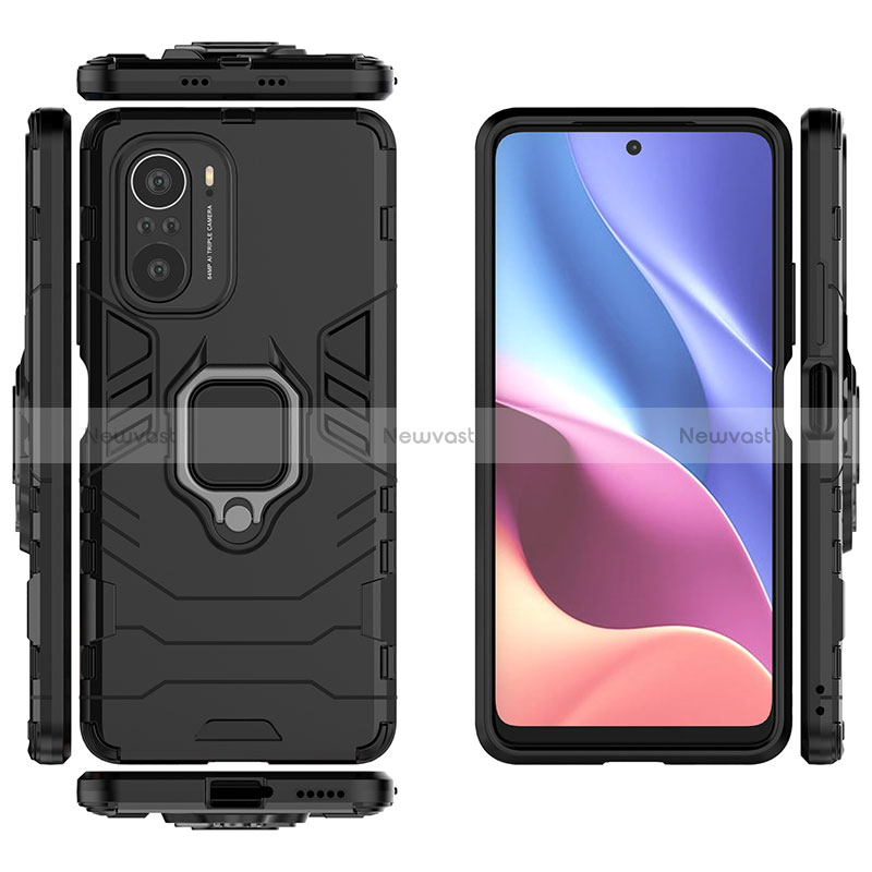 Silicone Matte Finish and Plastic Back Cover Case with Magnetic Finger Ring Stand KC1 for Xiaomi Redmi K40 Pro+ Plus 5G