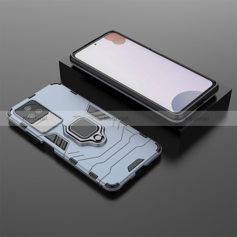 Silicone Matte Finish and Plastic Back Cover Case with Magnetic Finger Ring Stand KC1 for Xiaomi Redmi K50 5G