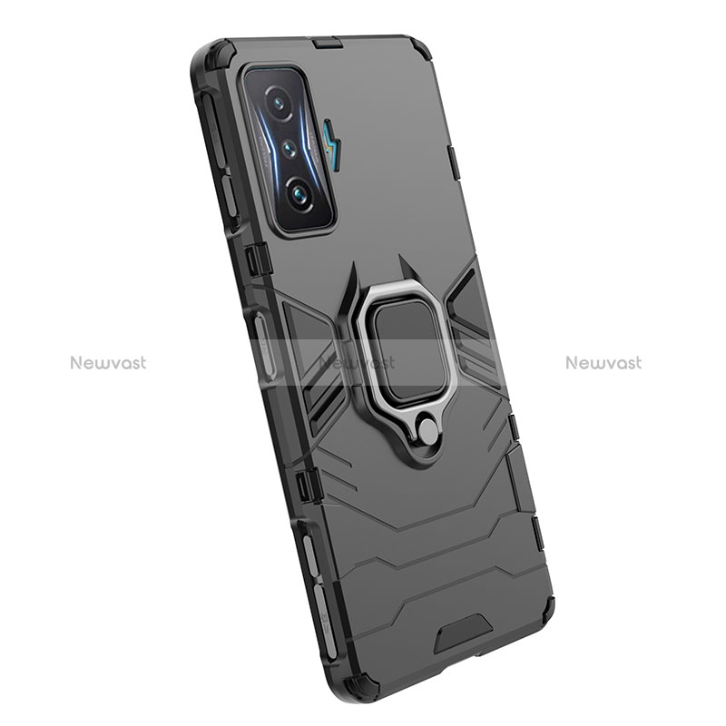 Silicone Matte Finish and Plastic Back Cover Case with Magnetic Finger Ring Stand KC1 for Xiaomi Redmi K50 Gaming 5G