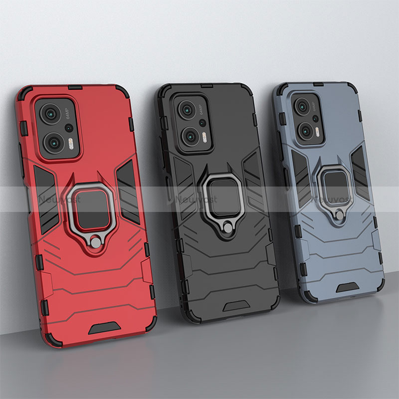 Silicone Matte Finish and Plastic Back Cover Case with Magnetic Finger Ring Stand KC1 for Xiaomi Redmi K50i 5G