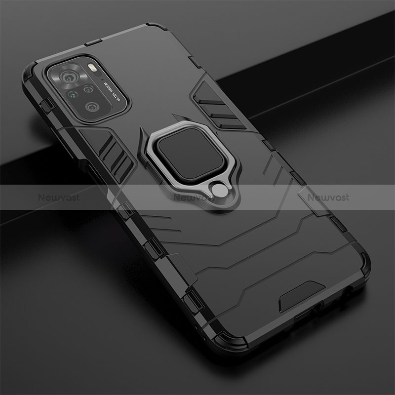 Silicone Matte Finish and Plastic Back Cover Case with Magnetic Finger Ring Stand KC1 for Xiaomi Redmi Note 10 4G