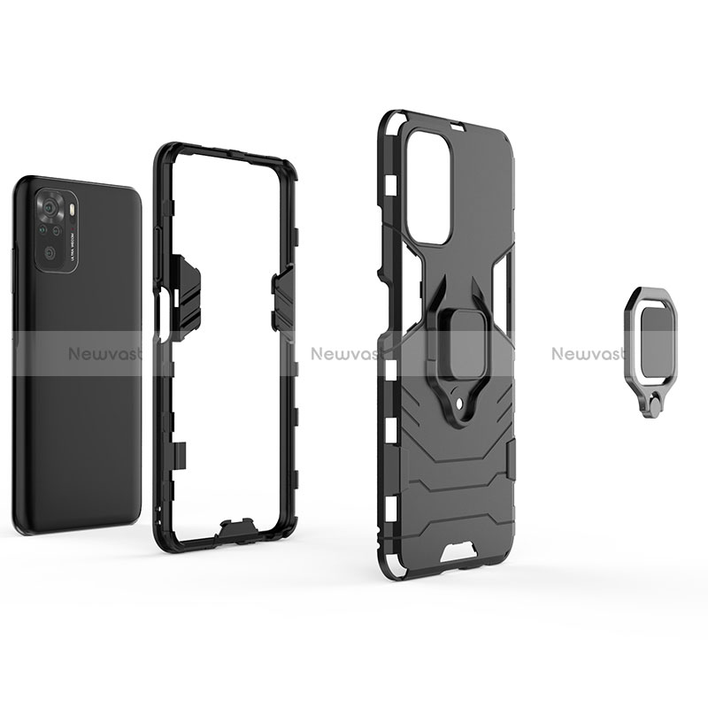 Silicone Matte Finish and Plastic Back Cover Case with Magnetic Finger Ring Stand KC1 for Xiaomi Redmi Note 10 4G