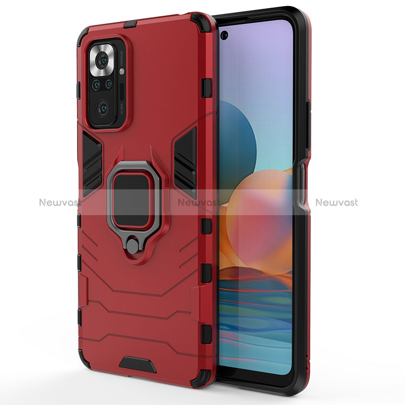 Silicone Matte Finish and Plastic Back Cover Case with Magnetic Finger Ring Stand KC1 for Xiaomi Redmi Note 10 Pro 4G