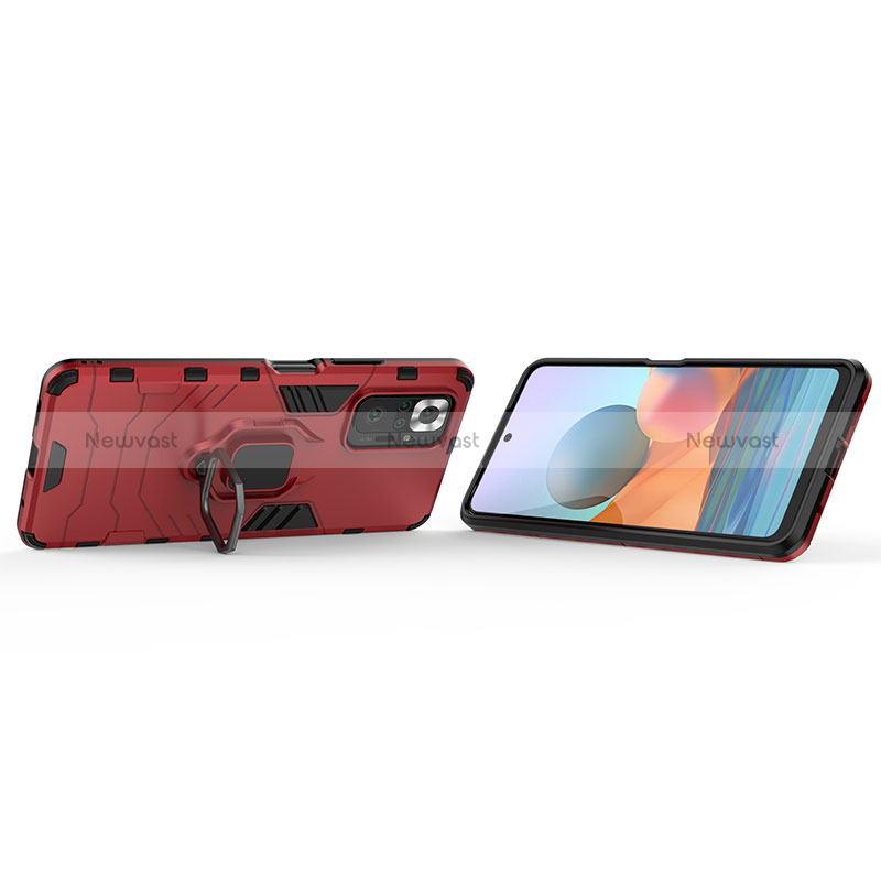 Silicone Matte Finish and Plastic Back Cover Case with Magnetic Finger Ring Stand KC1 for Xiaomi Redmi Note 10 Pro 4G