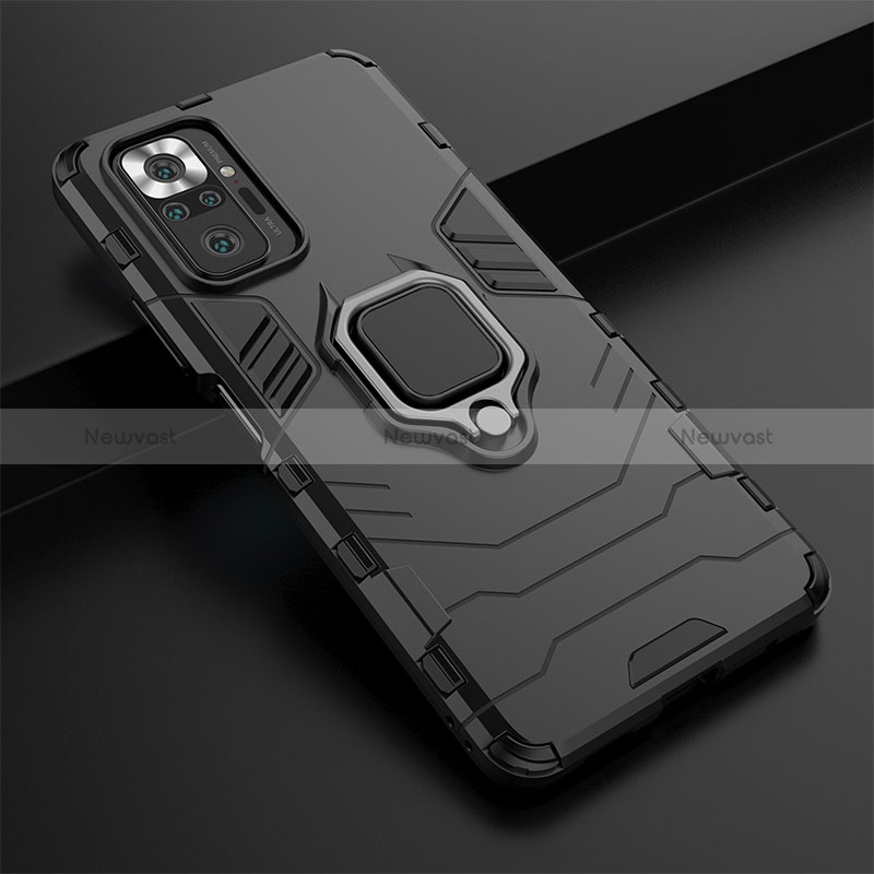 Silicone Matte Finish and Plastic Back Cover Case with Magnetic Finger Ring Stand KC1 for Xiaomi Redmi Note 10 Pro Max