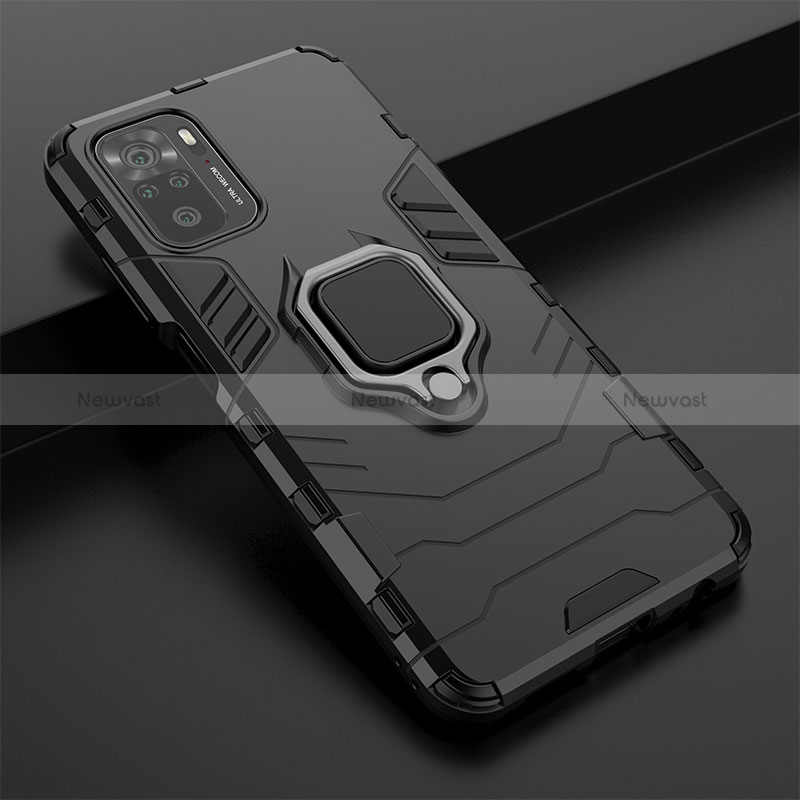 Silicone Matte Finish and Plastic Back Cover Case with Magnetic Finger Ring Stand KC1 for Xiaomi Redmi Note 10S 4G