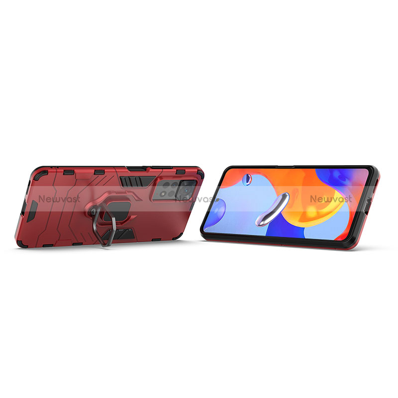 Silicone Matte Finish and Plastic Back Cover Case with Magnetic Finger Ring Stand KC1 for Xiaomi Redmi Note 11 Pro 4G