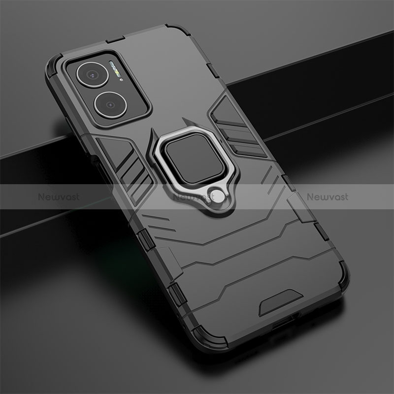 Silicone Matte Finish and Plastic Back Cover Case with Magnetic Finger Ring Stand KC1 for Xiaomi Redmi Note 11E 5G