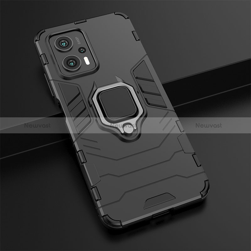 Silicone Matte Finish and Plastic Back Cover Case with Magnetic Finger Ring Stand KC1 for Xiaomi Redmi Note 11T Pro+ Plus 5G