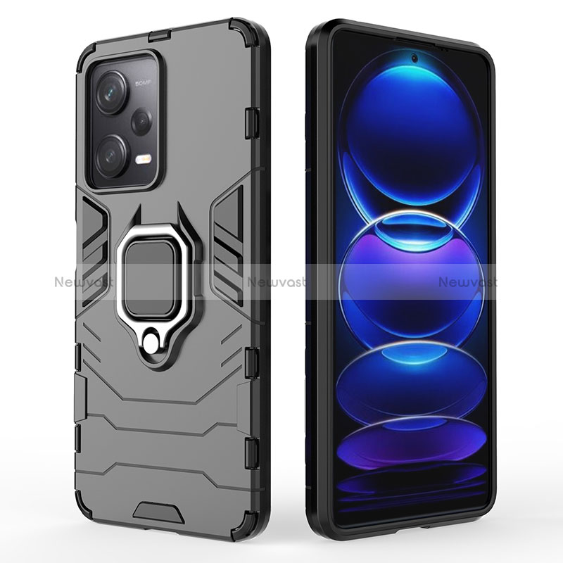 Silicone Matte Finish and Plastic Back Cover Case with Magnetic Finger Ring Stand KC1 for Xiaomi Redmi Note 12 Pro 5G