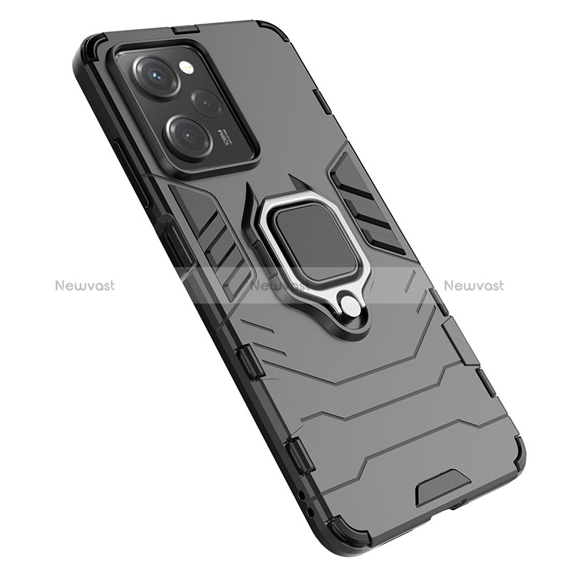 Silicone Matte Finish and Plastic Back Cover Case with Magnetic Finger Ring Stand KC1 for Xiaomi Redmi Note 12 Pro Speed 5G