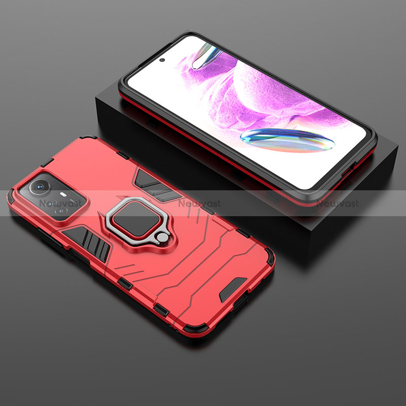 Silicone Matte Finish and Plastic Back Cover Case with Magnetic Finger Ring Stand KC1 for Xiaomi Redmi Note 12S