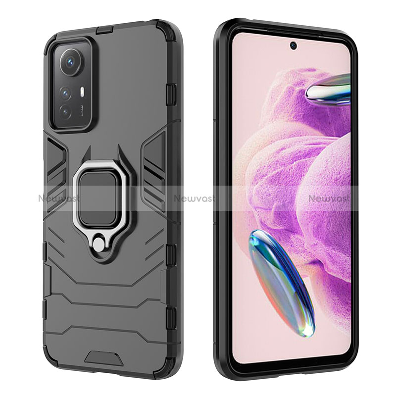 Silicone Matte Finish and Plastic Back Cover Case with Magnetic Finger Ring Stand KC1 for Xiaomi Redmi Note 12S