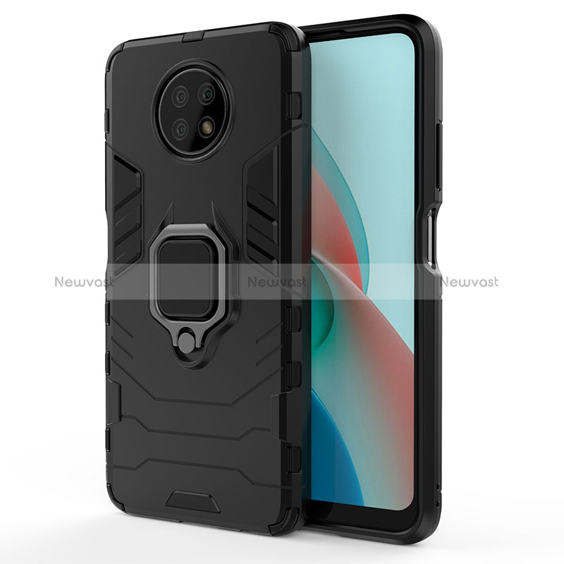 Silicone Matte Finish and Plastic Back Cover Case with Magnetic Finger Ring Stand KC1 for Xiaomi Redmi Note 9 5G