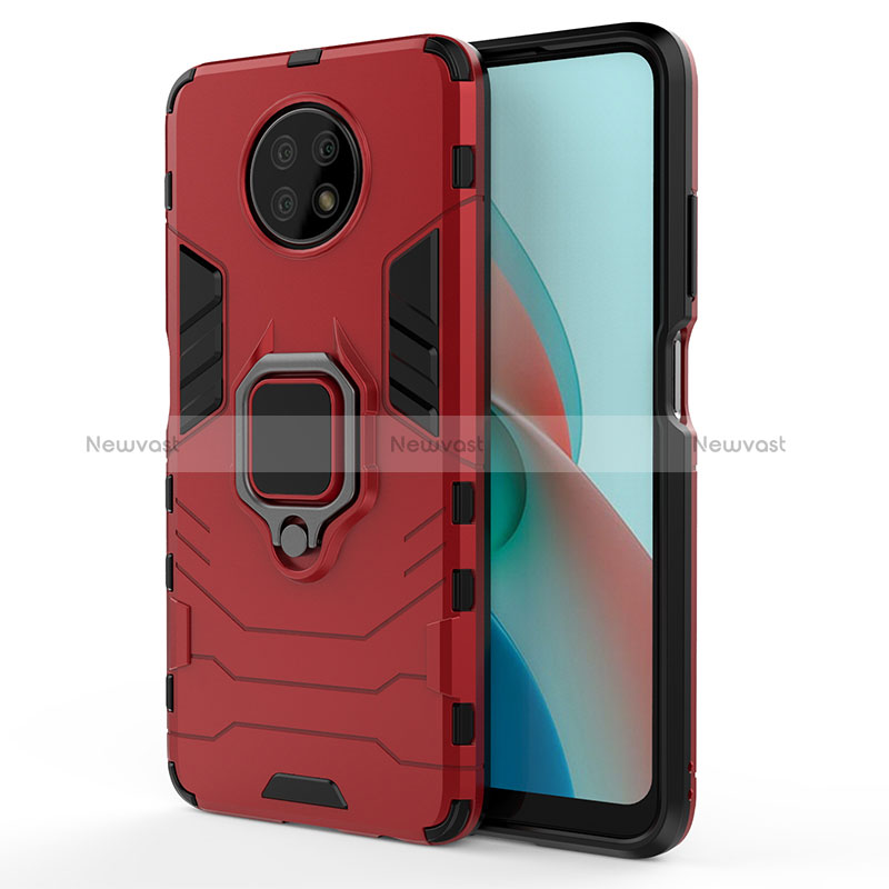 Silicone Matte Finish and Plastic Back Cover Case with Magnetic Finger Ring Stand KC1 for Xiaomi Redmi Note 9 5G