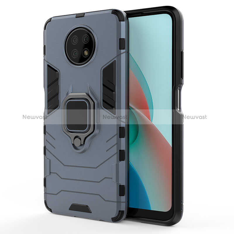 Silicone Matte Finish and Plastic Back Cover Case with Magnetic Finger Ring Stand KC1 for Xiaomi Redmi Note 9 5G