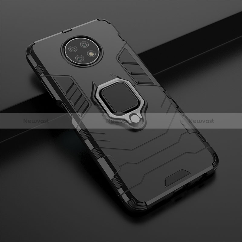 Silicone Matte Finish and Plastic Back Cover Case with Magnetic Finger Ring Stand KC1 for Xiaomi Redmi Note 9 5G