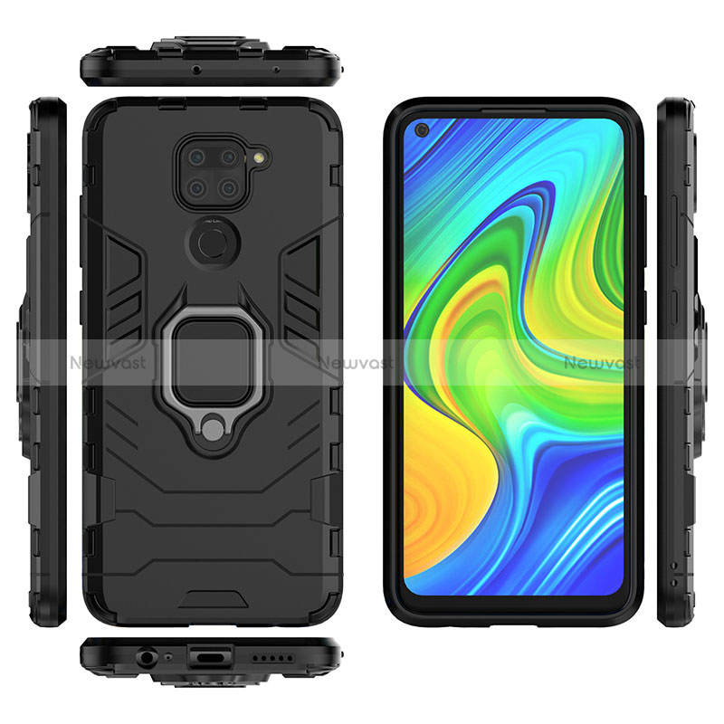 Silicone Matte Finish and Plastic Back Cover Case with Magnetic Finger Ring Stand KC1 for Xiaomi Redmi Note 9