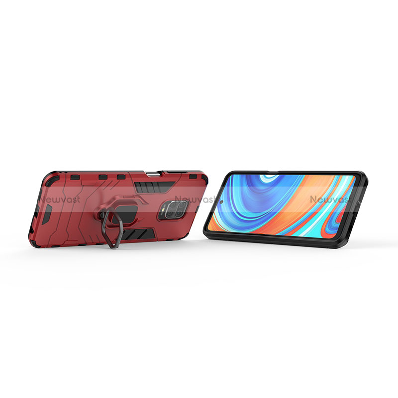 Silicone Matte Finish and Plastic Back Cover Case with Magnetic Finger Ring Stand KC1 for Xiaomi Redmi Note 9 Pro