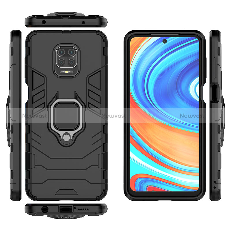 Silicone Matte Finish and Plastic Back Cover Case with Magnetic Finger Ring Stand KC1 for Xiaomi Redmi Note 9 Pro Max