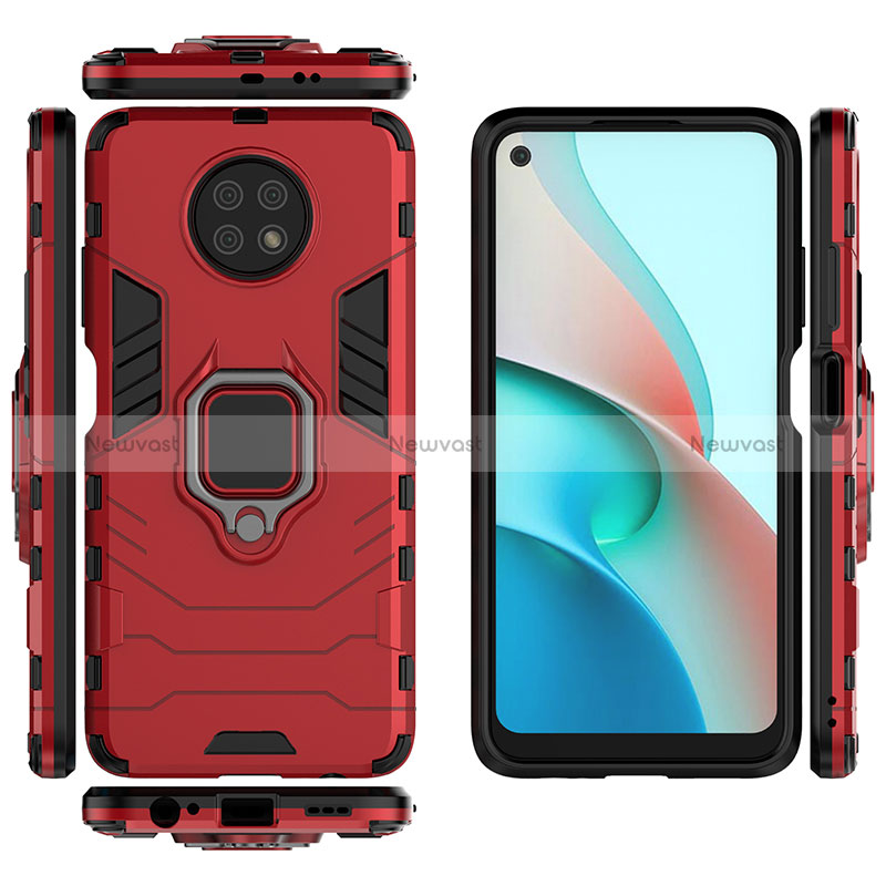 Silicone Matte Finish and Plastic Back Cover Case with Magnetic Finger Ring Stand KC1 for Xiaomi Redmi Note 9T 5G