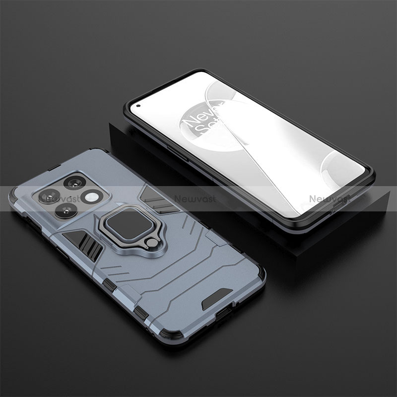 Silicone Matte Finish and Plastic Back Cover Case with Magnetic Finger Ring Stand KC2 for OnePlus 10 Pro 5G