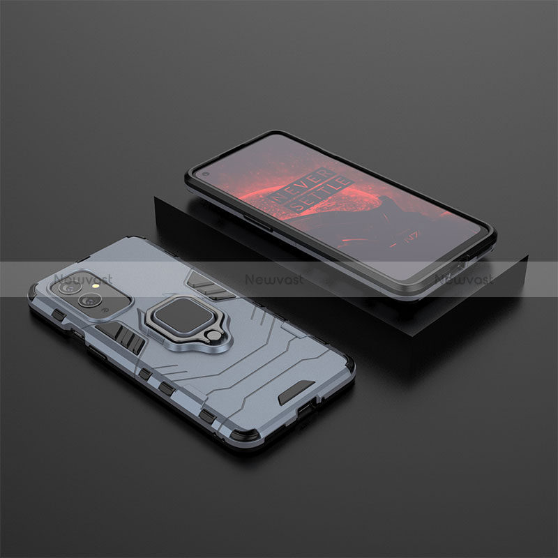 Silicone Matte Finish and Plastic Back Cover Case with Magnetic Finger Ring Stand KC2 for OnePlus 9 5G