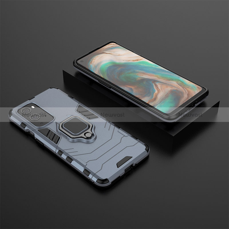 Silicone Matte Finish and Plastic Back Cover Case with Magnetic Finger Ring Stand KC2 for OnePlus 9 Pro 5G