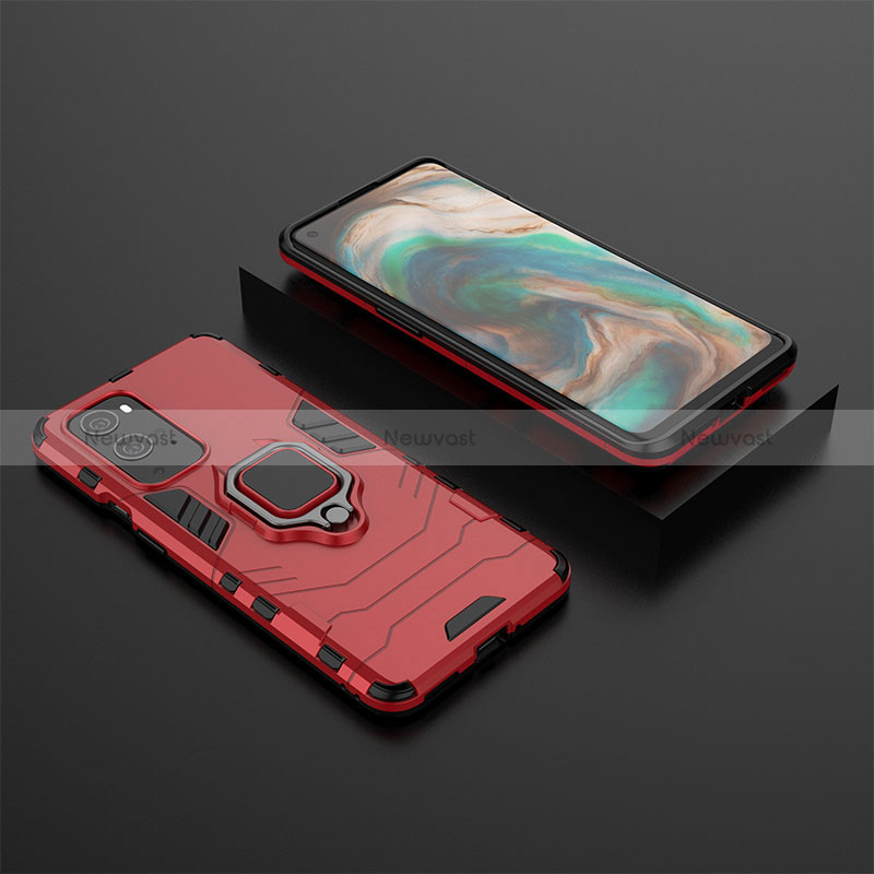 Silicone Matte Finish and Plastic Back Cover Case with Magnetic Finger Ring Stand KC2 for OnePlus 9 Pro 5G