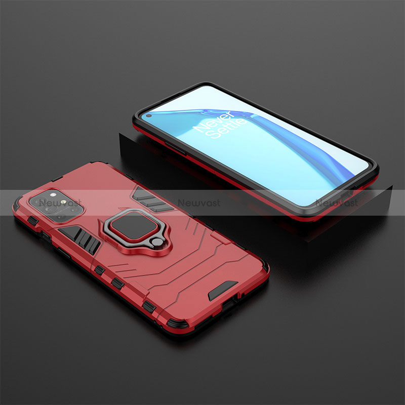 Silicone Matte Finish and Plastic Back Cover Case with Magnetic Finger Ring Stand KC2 for OnePlus 9R 5G