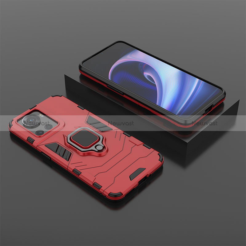 Silicone Matte Finish and Plastic Back Cover Case with Magnetic Finger Ring Stand KC2 for OnePlus Ace 5G