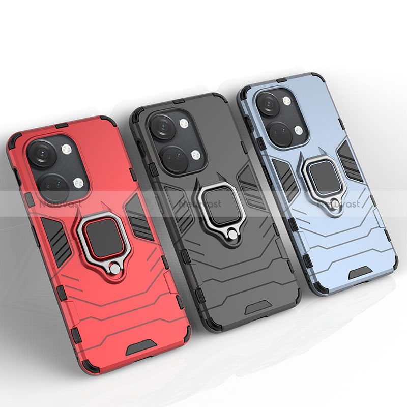 Silicone Matte Finish and Plastic Back Cover Case with Magnetic Finger Ring Stand KC2 for OnePlus Nord 3 5G