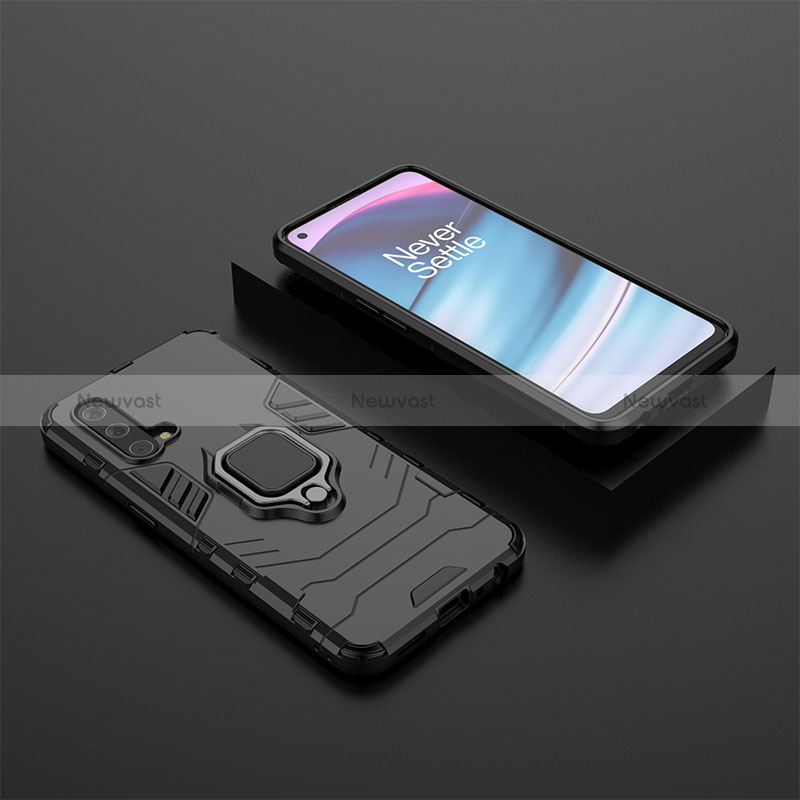 Silicone Matte Finish and Plastic Back Cover Case with Magnetic Finger Ring Stand KC2 for OnePlus Nord CE 5G