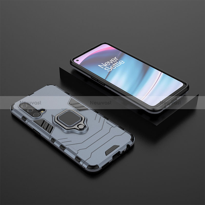 Silicone Matte Finish and Plastic Back Cover Case with Magnetic Finger Ring Stand KC2 for OnePlus Nord CE 5G