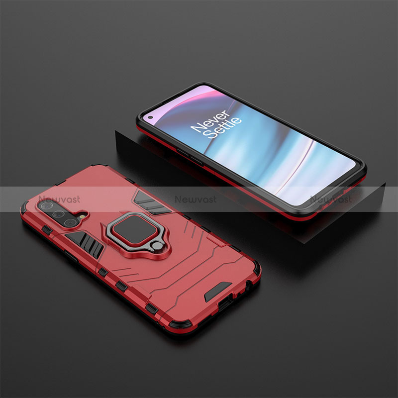 Silicone Matte Finish and Plastic Back Cover Case with Magnetic Finger Ring Stand KC2 for OnePlus Nord CE 5G