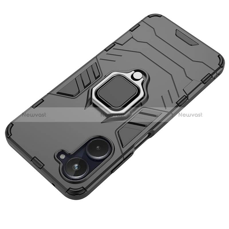 Silicone Matte Finish and Plastic Back Cover Case with Magnetic Finger Ring Stand KC2 for Realme 10 4G