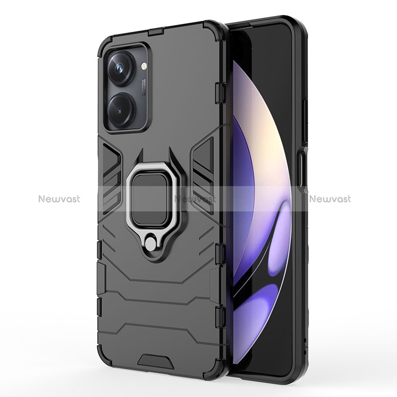 Silicone Matte Finish and Plastic Back Cover Case with Magnetic Finger Ring Stand KC2 for Realme 10 Pro 5G