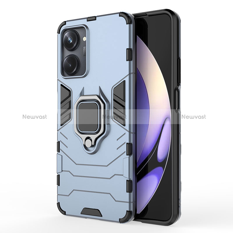 Silicone Matte Finish and Plastic Back Cover Case with Magnetic Finger Ring Stand KC2 for Realme 10 Pro 5G