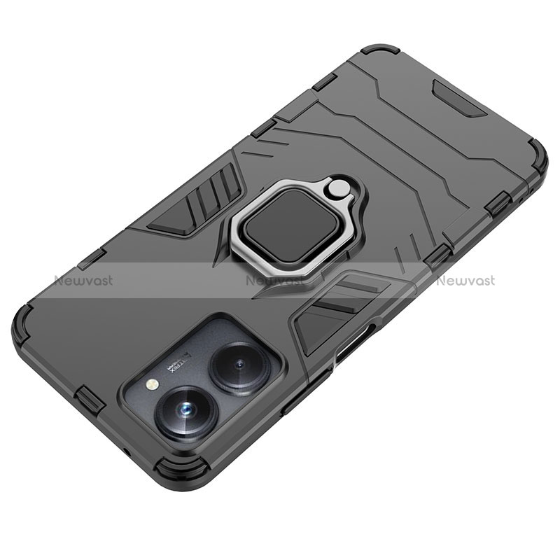 Silicone Matte Finish and Plastic Back Cover Case with Magnetic Finger Ring Stand KC2 for Realme 10 Pro 5G