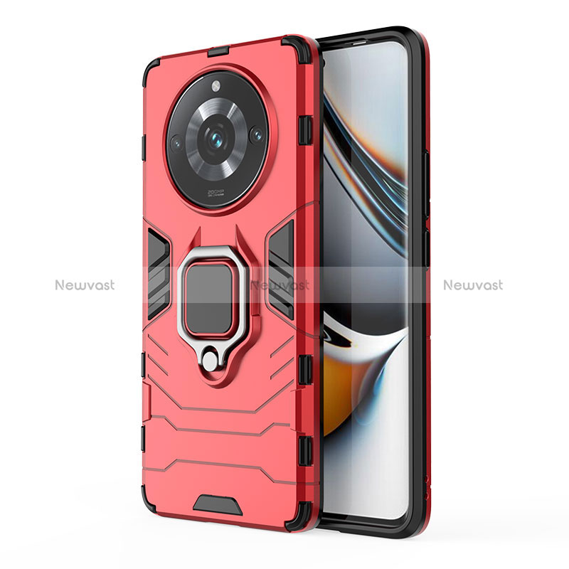 Silicone Matte Finish and Plastic Back Cover Case with Magnetic Finger Ring Stand KC2 for Realme 11 Pro 5G