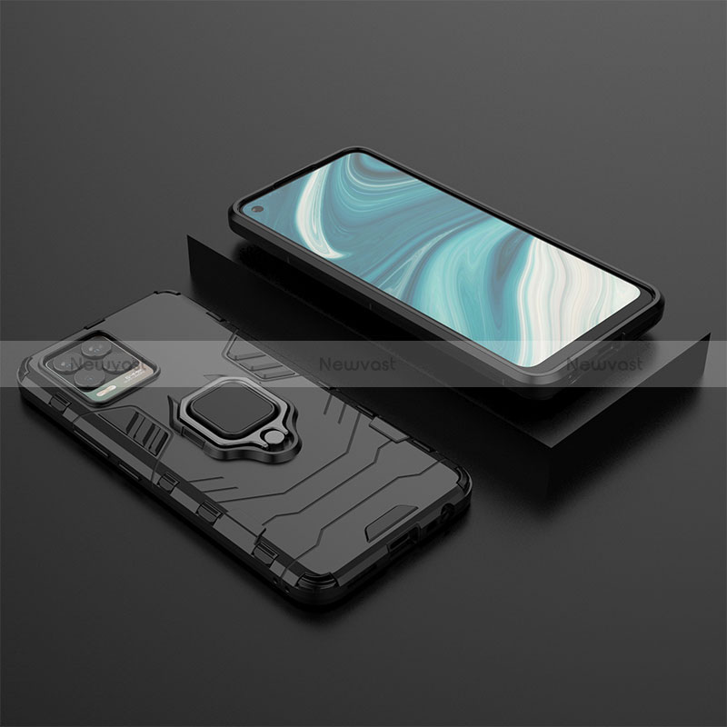 Silicone Matte Finish and Plastic Back Cover Case with Magnetic Finger Ring Stand KC2 for Realme 8 4G