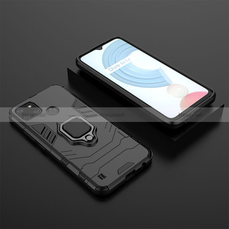 Silicone Matte Finish and Plastic Back Cover Case with Magnetic Finger Ring Stand KC2 for Realme C25Y