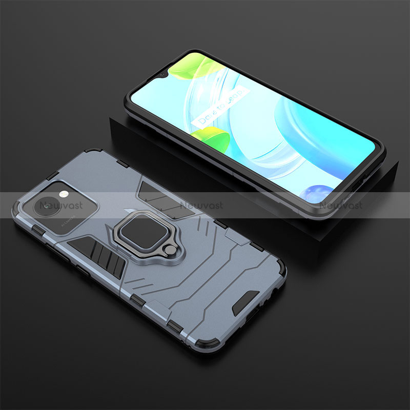 Silicone Matte Finish and Plastic Back Cover Case with Magnetic Finger Ring Stand KC2 for Realme C30