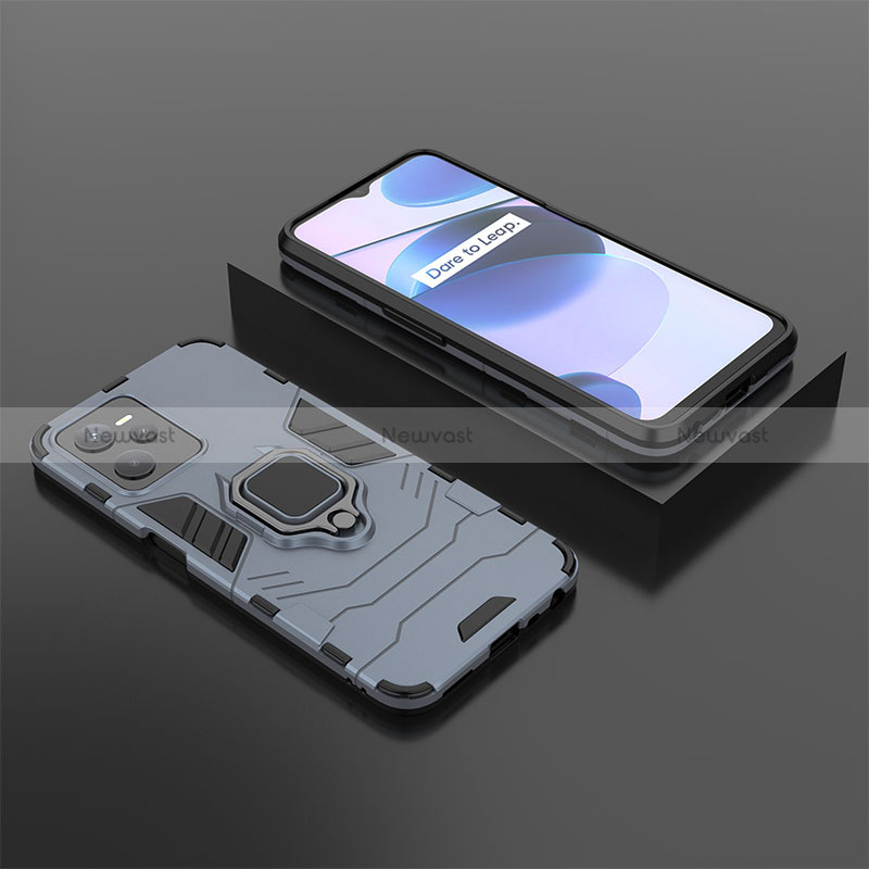 Silicone Matte Finish and Plastic Back Cover Case with Magnetic Finger Ring Stand KC2 for Realme C35