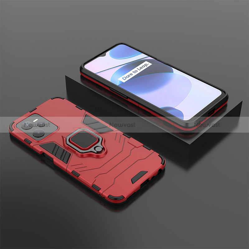 Silicone Matte Finish and Plastic Back Cover Case with Magnetic Finger Ring Stand KC2 for Realme C35