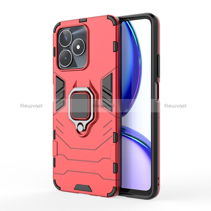 Silicone Matte Finish and Plastic Back Cover Case with Magnetic Finger Ring Stand KC2 for Realme C51