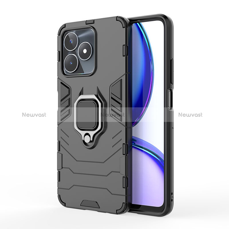 Silicone Matte Finish and Plastic Back Cover Case with Magnetic Finger Ring Stand KC2 for Realme C53